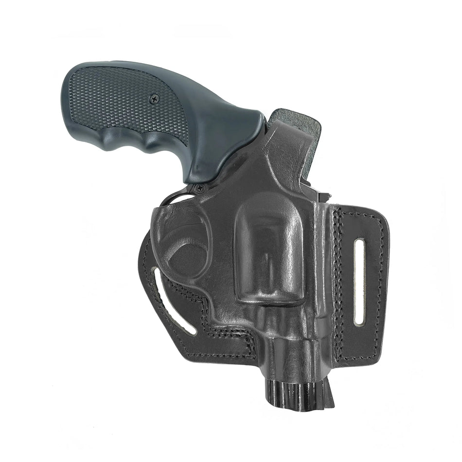 Leather revolver Holster OWB Pancake 22 38 gun holsters outside carry adjustable belt black brown J Frame Smith & Wesson Ruger LCR Taurus 905 handgun thumb break open men women western 3 Inch barrel caliber 357 magnum concealed carry right hand