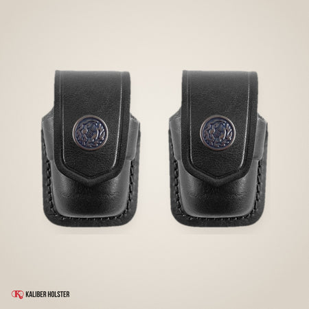 Two Single Leather Speedloader Pouch, fits 357 Magnum, 44 Magnum, .38 Special (ALS2037) - handmade leather, Kaliber Holster