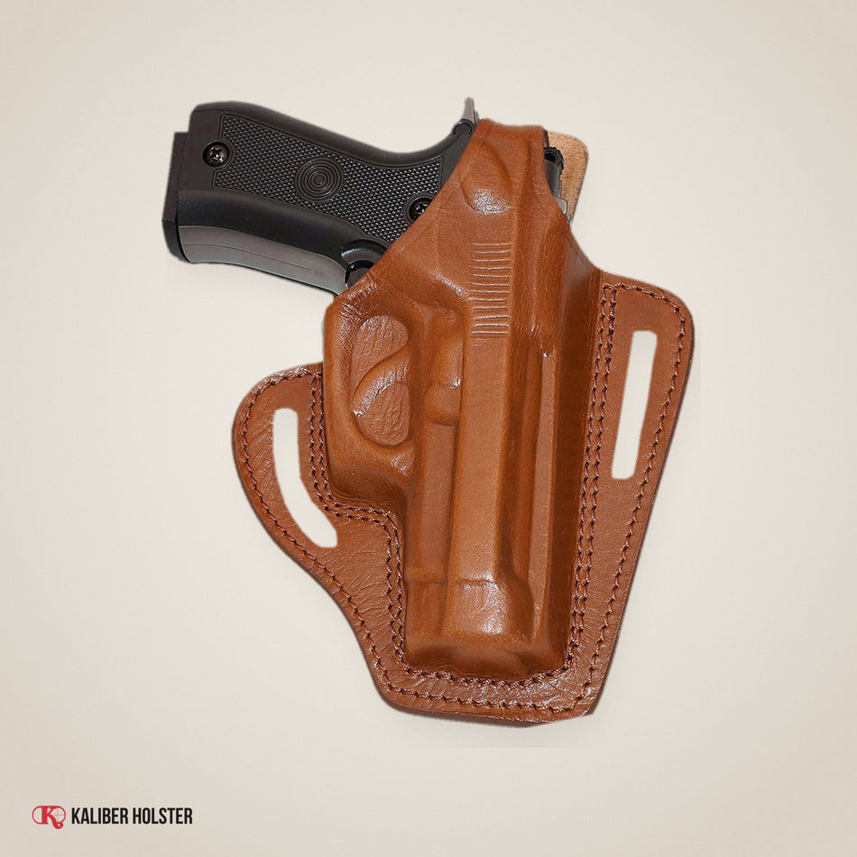 Beretta 84F Pancake Leather Holster, 2 Slot, Thumb Break Fits RH (ALIS301) - handmade leather, Kaliber Holster