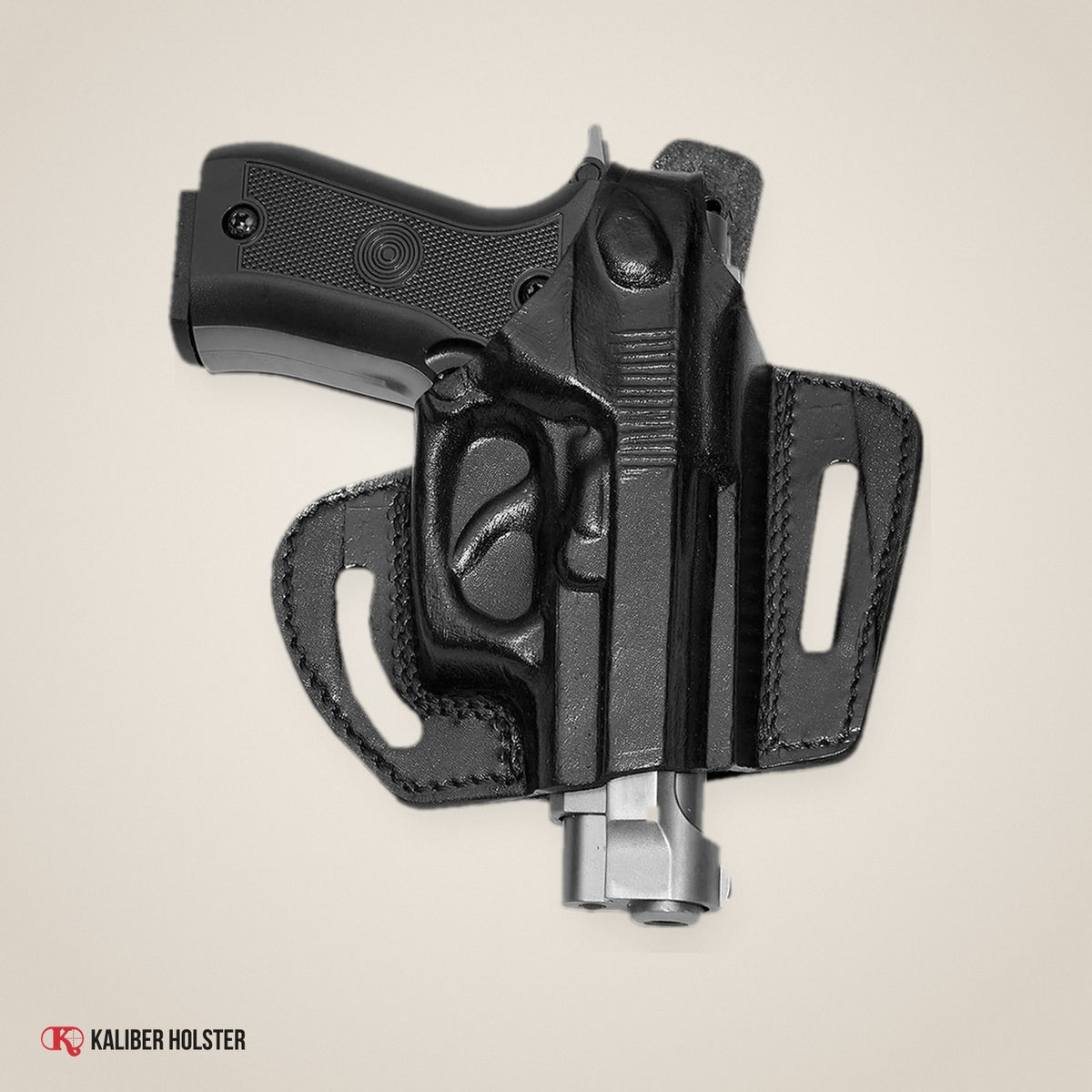 2 Slot Pancake Leather Holster Thumb Break Open-end RH Fits Beretta 84F (ALIS302) - handmade leather, Kaliber Holster