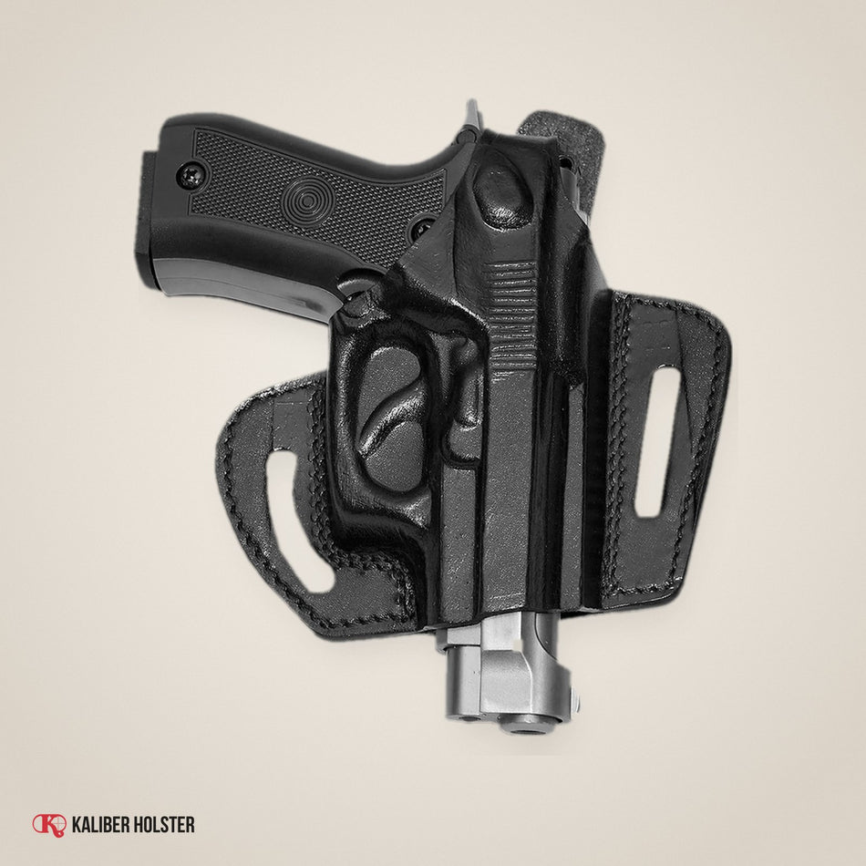 2 Slot Pancake Leather Holster Thumb Break Open-end RH Fits Beretta 84F (ALIS302) - handmade leather, Kaliber Holster
