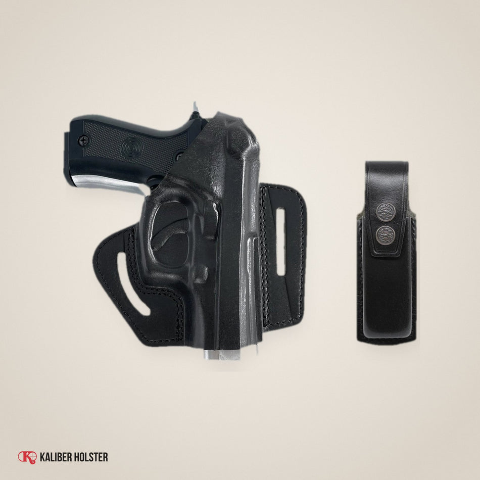 Pancake Leather Holster with Single Magazine Pouch for Beretta 92 92F 96 & Taurus 92 99 (K30405) - handmade leather, Kaliber Holster