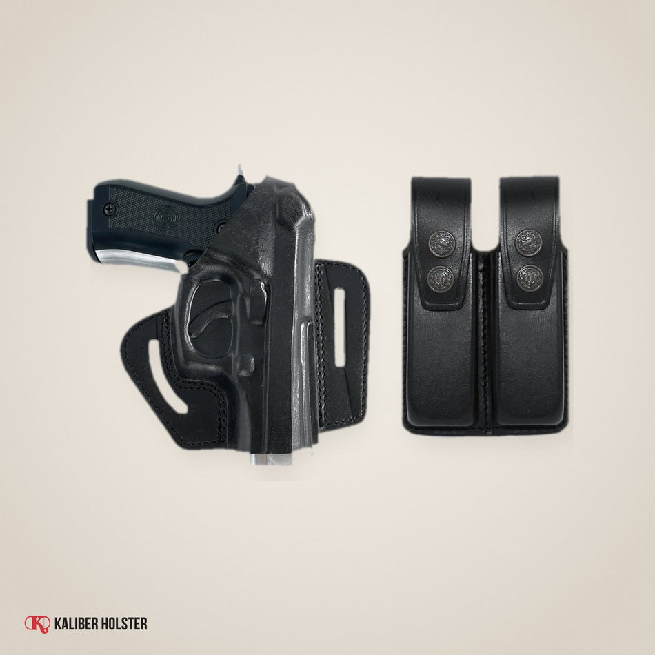 Pancake Leather Holster with Double Magazine Pouch for Beretta 92 92F 96 & Taurus 92 99 (ALIS30406) - handmade leather, Kaliber Holster