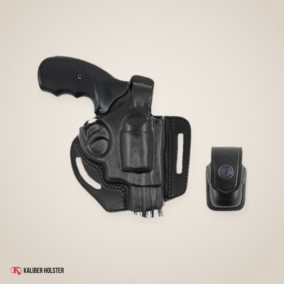 357 Magnum Pancake Leather Holster, Thumb Break & Single Speedloader Case (ALIS30637) - handmade leather, Kaliber Holster