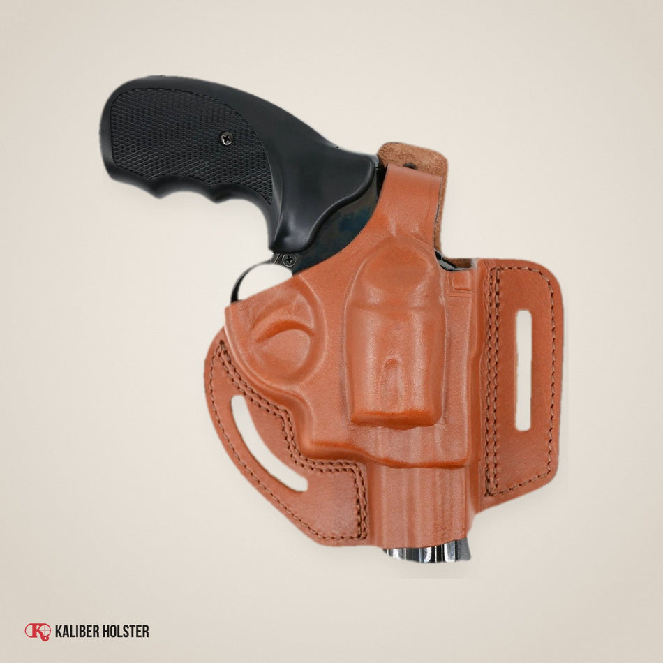 357 Magnum Pancake OWB Leather Holster, 2 Slot Thumb Break Right Hand (Alis306) - handmade leather, Kaliber Holster