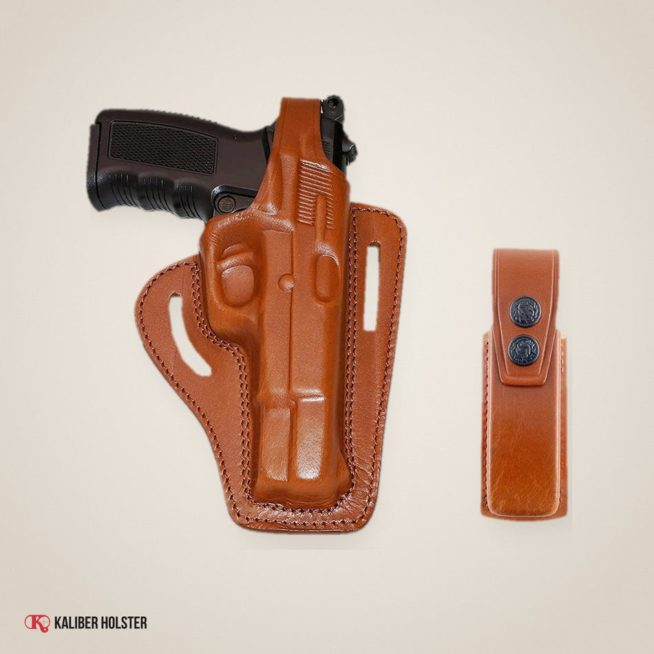 Pancake Leather Holster Thumb Break & Single Magazine Pouch Fits Browning HP (K30905) - handmade leather, Kaliber Holster