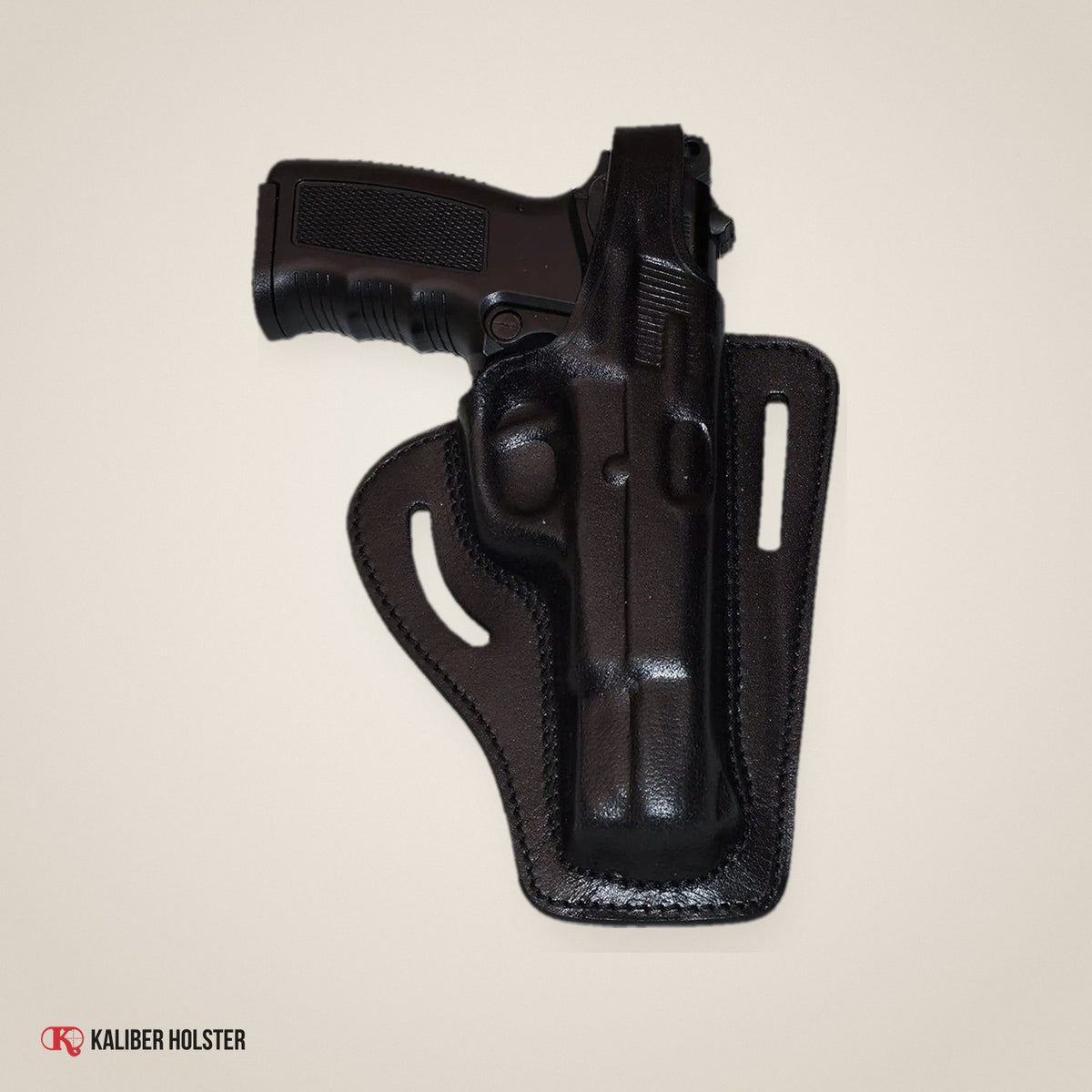 Browning HP Pancake OWB Leather Holster, 2 Slot, Thumb Break Right Hand (Alis309) - handmade leather, Kaliber Holster