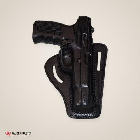 Browning HP Pancake OWB Leather Holster, 2 Slot, Thumb Break Right Hand (Alis309) - handmade leather, Kaliber Holster