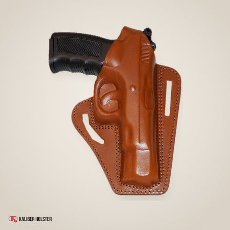 CZ 75 Pancake OWB Leather Holster, 2 Slot, Thumb Break Right Hand (Alis311) - handmade leather, Kaliber Holster
