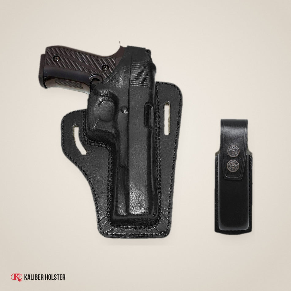 Pancake Leather Holster & Single Mag Pouch for All 1911 Models RH (ALIS34301) - handmade leather, Kaliber Holster