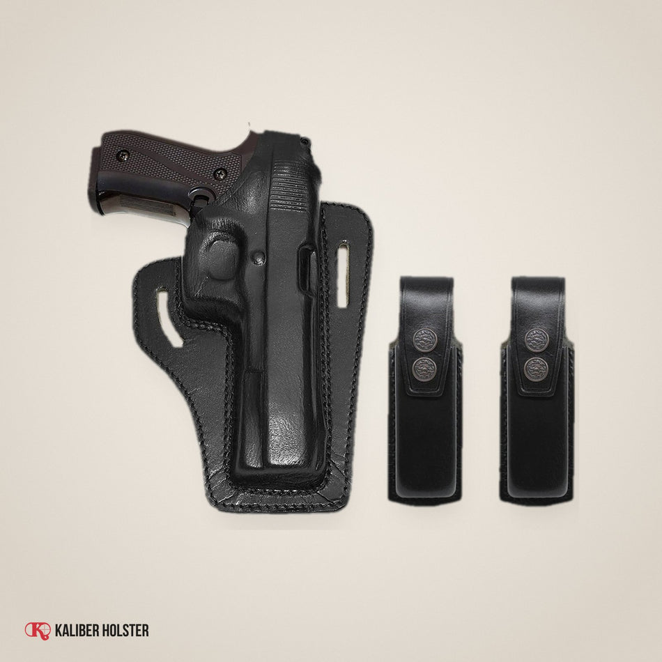 Pancake Leather Holster with Two Single Mag Pouches for Colt 1911 (ALIS343202) - handmade leather, Kaliber Holster