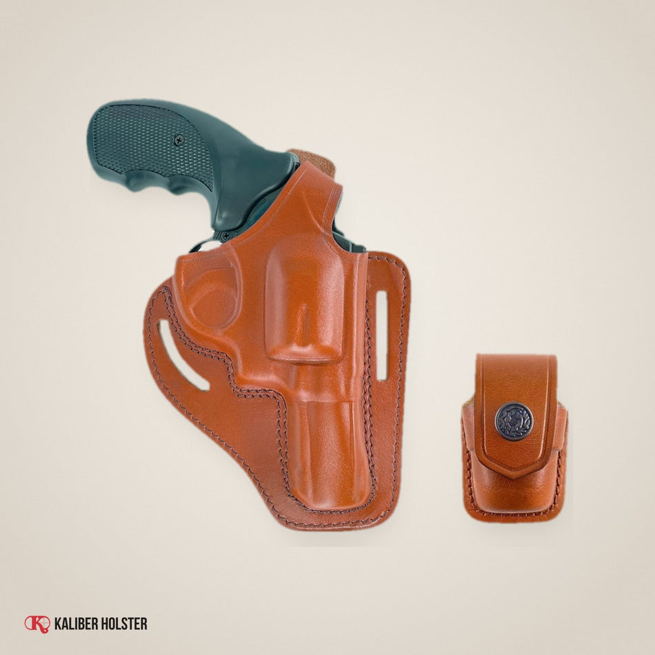 Pancake Leather Holster with Speedloader Case for S&W K Frame 3" (ALIS35137) - handmade leather, Kaliber Holster