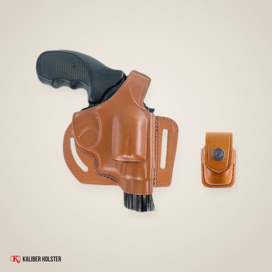 Pancake Leather Holster Thumb Break & Speedloader Case Fits S&W K Frame (ALIS35237) - handmade leather, Kaliber Holster
