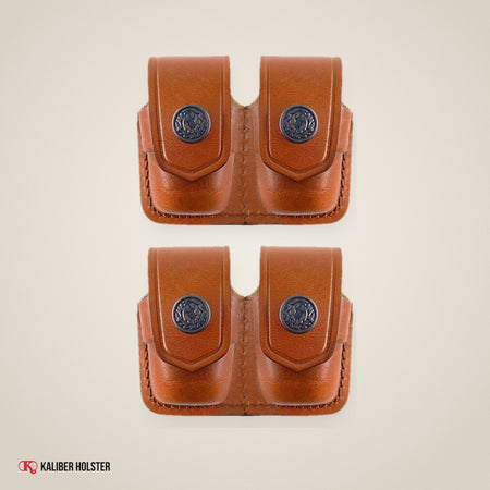 Two Double Speedloader Pouch, fits 357 Magnum, 44 Magnum, .38 Special (ALS3838) - handmade leather, Kaliber Holster