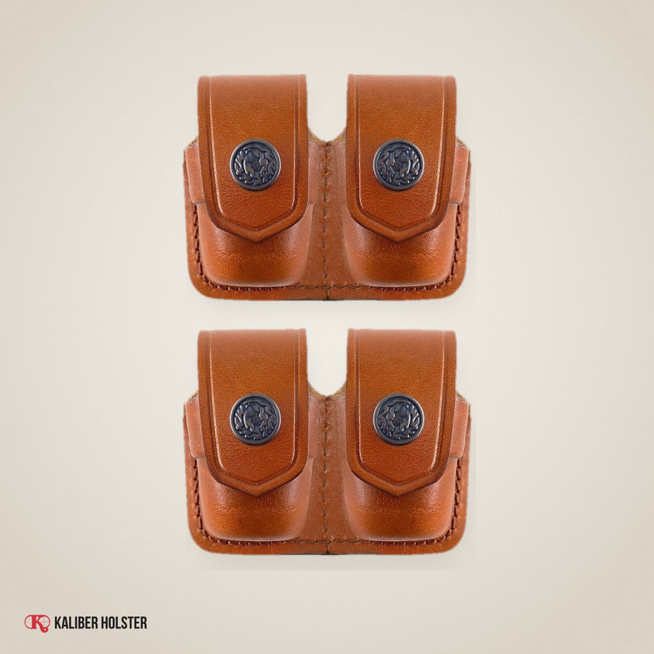 Two Double Speedloader Pouch, fits 357 Magnum, 44 Magnum, .38 Special (ALS3838) - handmade leather, Kaliber Holster