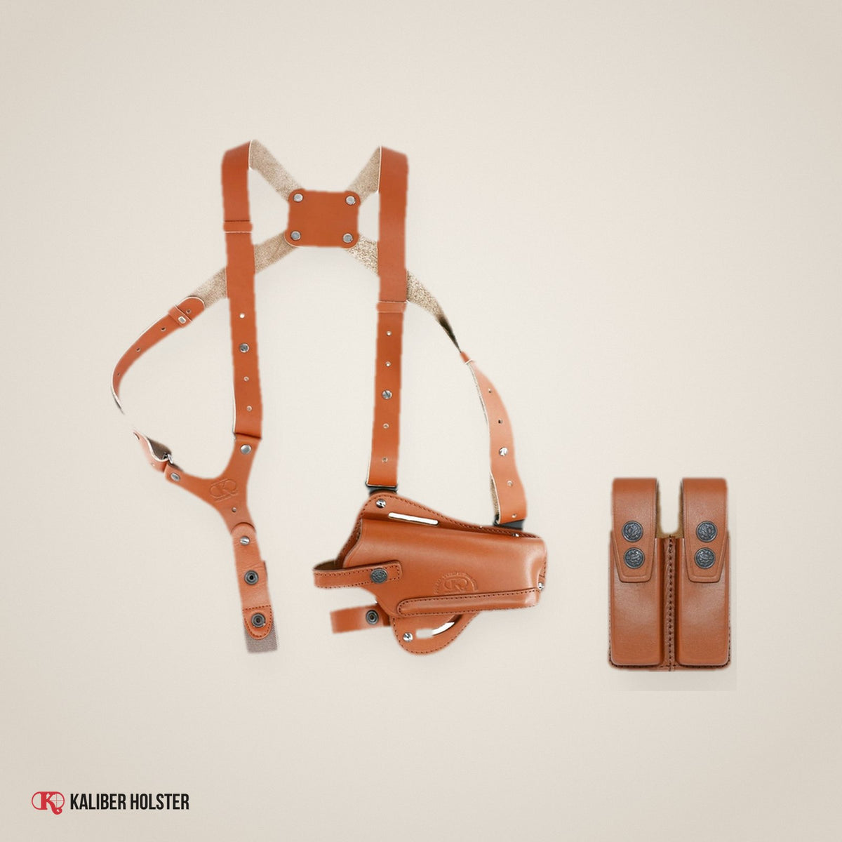 Vertical-Horizontal Shoulder & Belt Holster with Double Mag Pouch for Colt 1911 (ALIS44503) - handmade leather, Kaliber Holster