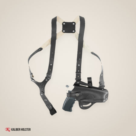 Leather Vertical-Horizontal Shoulder & Belt Holster for 9mm .40 .45 Caliber Semi-Autos 4" (ALIS445) - handmade leather, Kaliber Holster