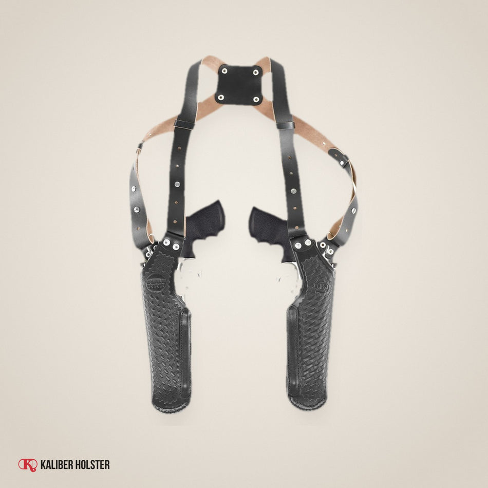 2 Gun Basketweave Shoulder Holster Fits S&W 357 Magnum 4" Vertical Carry (K448R) - handmade leather, Kaliber Holster