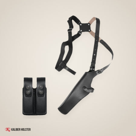 Vertical Shoulder Holster with Double Magazine Pouch for Beretta CZ 75 Browning HP Sig P226 (K45206) - handmade leather, Kaliber Holster