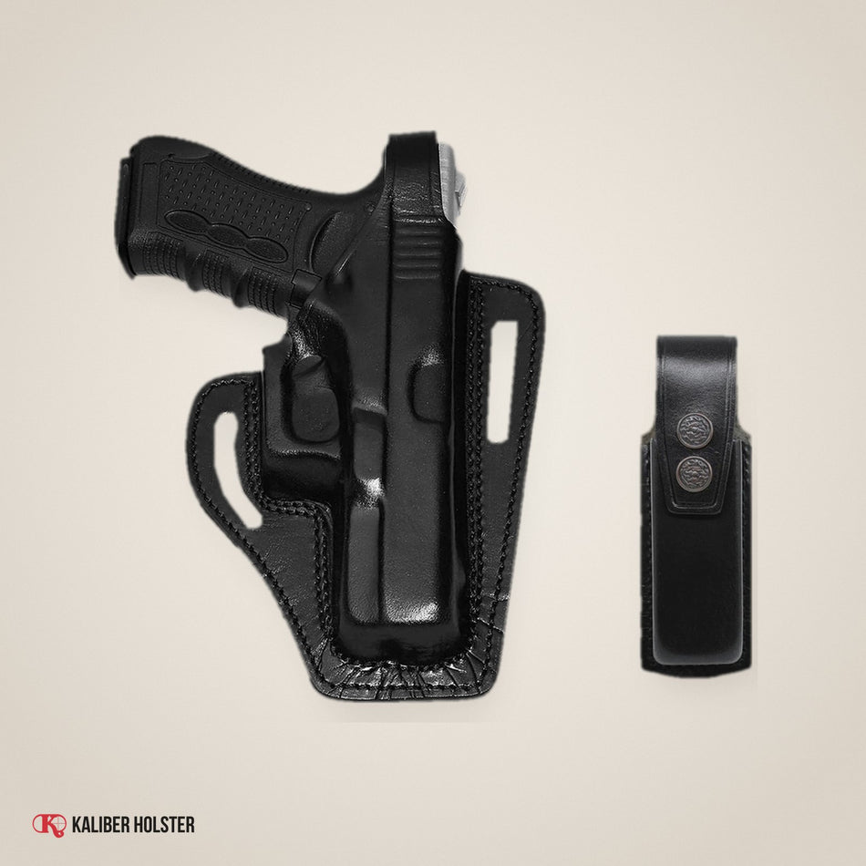 Pancake Leather Holster Thumb Break & Single Magazine Pouch for Glock 17 Glock 22 (ALIS337090) - handmade leather, Kaliber Holster