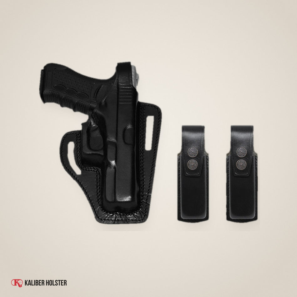 Pancake Leather Holster Thumb Break & Single Magazine Pouch for Glock 19 Glock 23 (ALIS339090) - handmade leather, Kaliber Holster