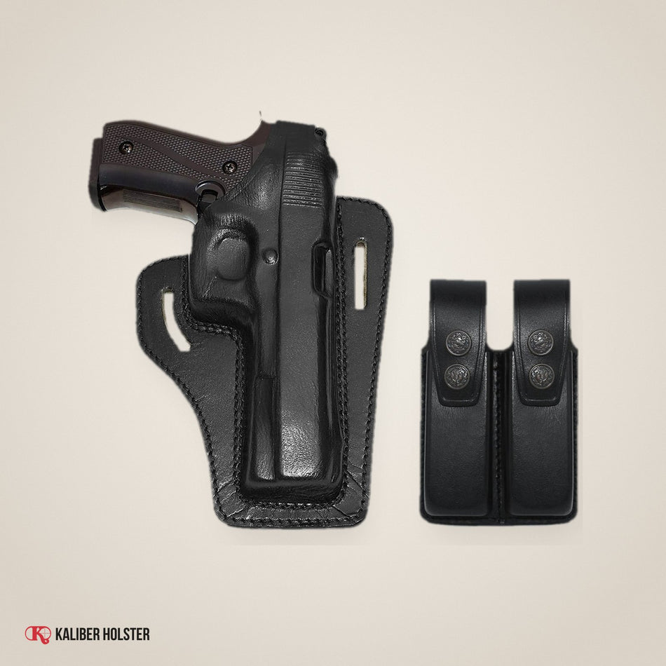 Pancake Leather Holster & Double Magazine Pouch for All 1911 Models RH (ALIS34303) - handmade leather, Kaliber Holster