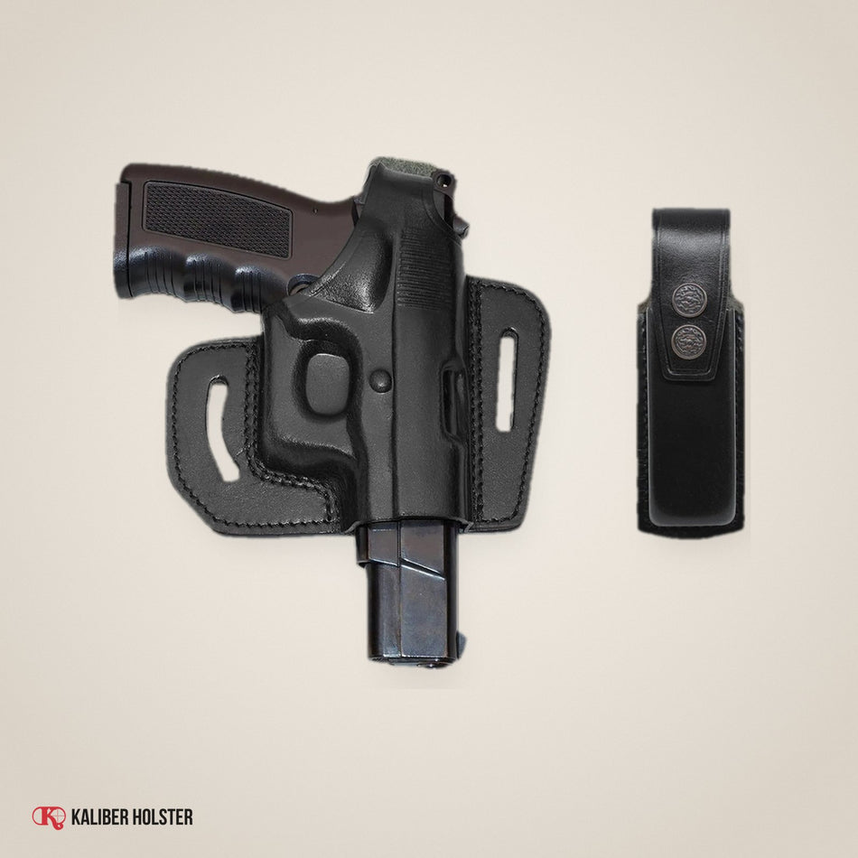 Pancake Leather Holster Open-end & Single Mag Pouch for All 1911 Models RH (ALIS34402) - handmade leather, Kaliber Holster
