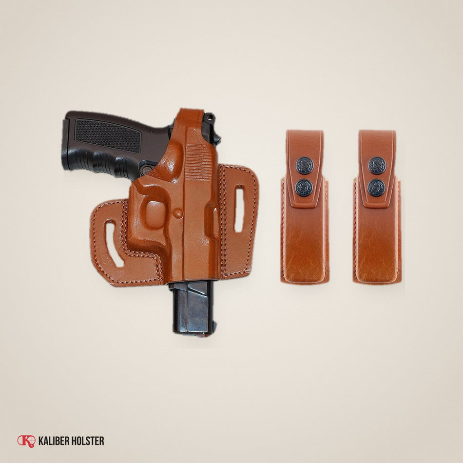 Pancake Leather Holster with Two Single Mag Pouches for Colt 1911 (ALIS344202) - handmade leather, Kaliber Holster
