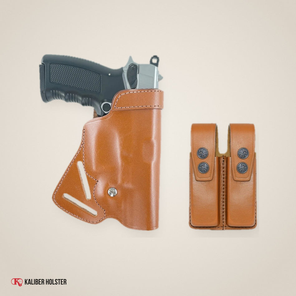 Small of Back Leather Holster with Double Magazine Pouch for 1911 4" (ALIS71103) - handmade leather, Kaliber Holster