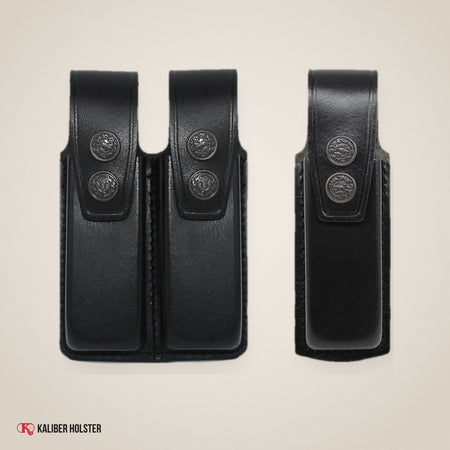 Leather Single & Double Magazine Pouch for Glock 17 19 22 23 (ALIS9092) - handmade leather, Kaliber Holster