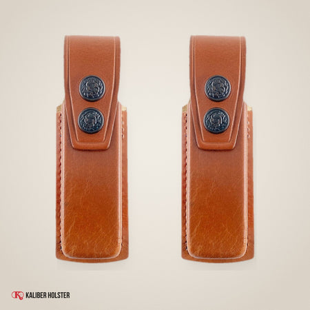 Two Single Leather Magazine Pouches with Belt Clip for Colt 1911 (ALISM2001) - handmade leather, Kaliber Holster