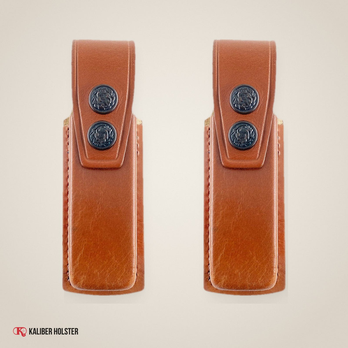 Two Single Leather Magazine Pouches with Belt Clip for Glock 17 19 22 23 (ALSM2091) - handmade leather, Kaliber Holster
