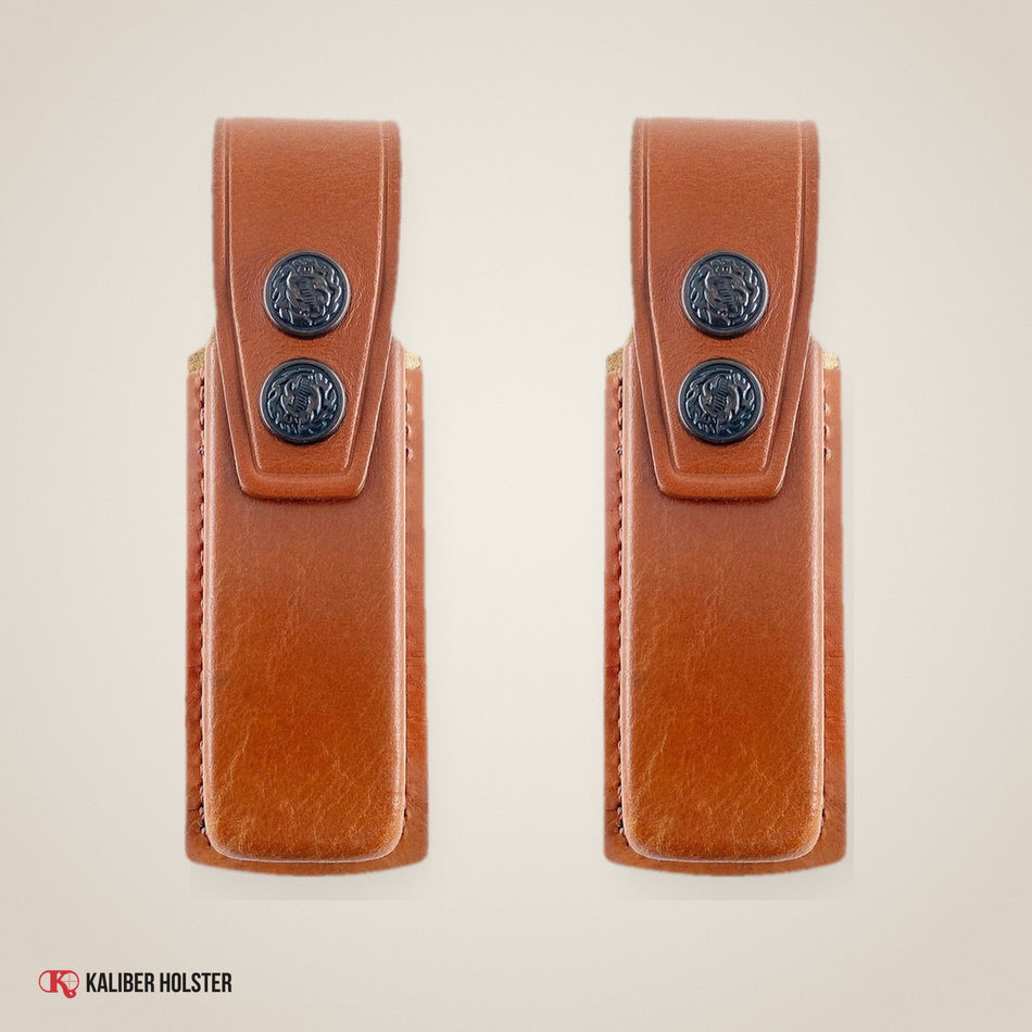 Two Single Leather Magazine Pouches with Belt Clip for Glock 17 19 22 23 (ALSM2091) - handmade leather, Kaliber Holster
