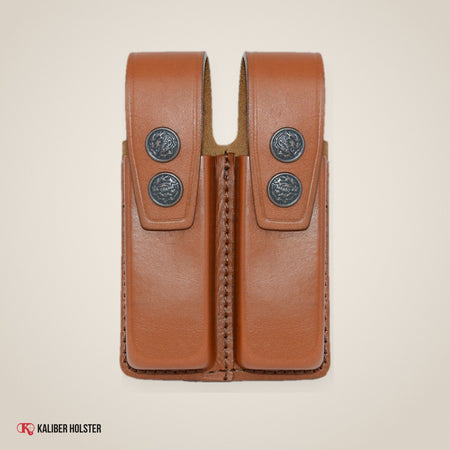 Kaliber Holster studio photo: Leather Double Magazine Pouch/Carrier/case for Glock 17 19 22 23 (K092)