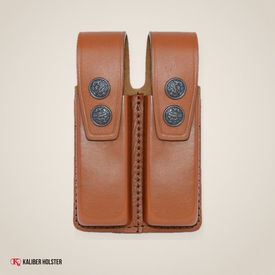 Kaliber Holster studio photo: Leather Double Magazine Pouch/Carrier/case for Glock 17 19 22 23 (K092)