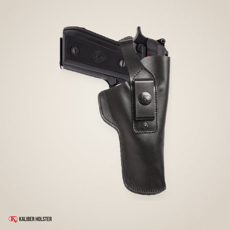 Kaliber Holster studio photo: Beretta 92F IWB Leather Holster with Belt Clip, fits 92 92S 92FS (K151)