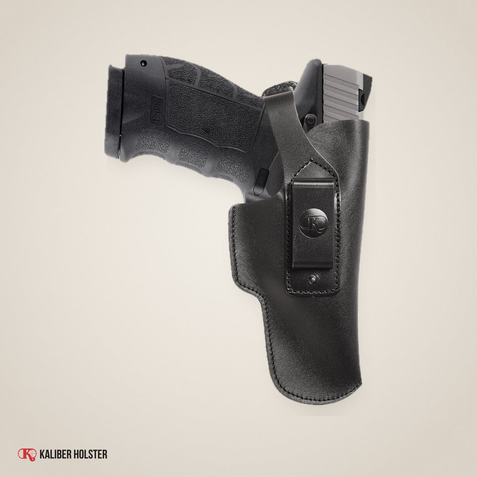 Kaliber Holster studio photo: Sarsilmaz Sar9 IWB Leather Holster with Belt Clip, fits S&W M&P 9mm .40 .45 (K196)