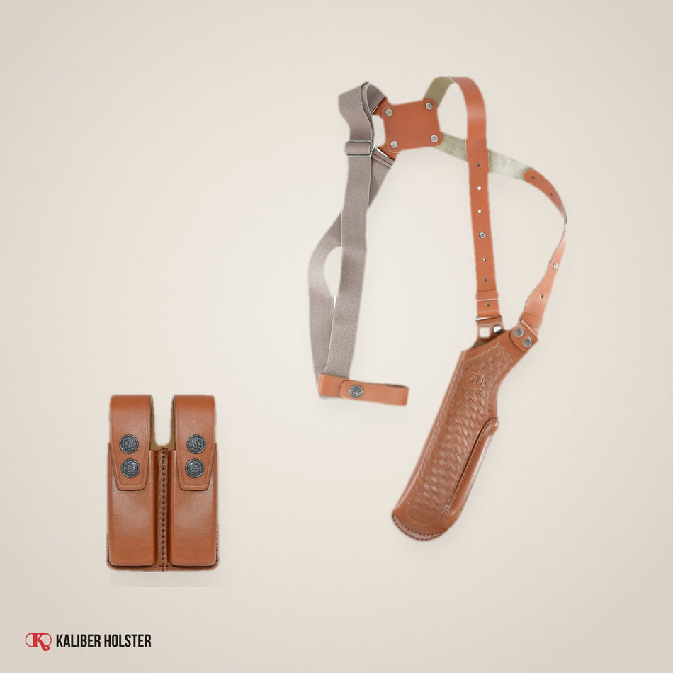 Basketweave Leather Vertical Shoulder Holster Colt 1911 & Double Magazine Pouch (K40003) - handmade leather, Kaliber Holster