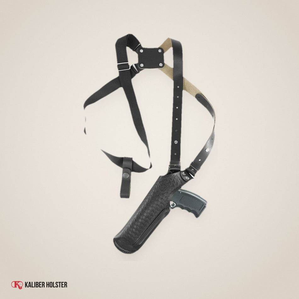 Basketweave Leather Vertical Shoulder Holster Fits Colt 1911 Clones 4" (ALIS400) - handmade leather, Kaliber Holster