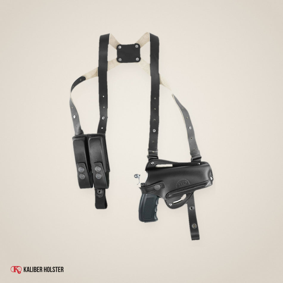 Vertical-Horizontal Shoulder & Belt Holster with Double Mag Pouch for Colt 1911 4" (K44603) - handmade leather, Kaliber Holster