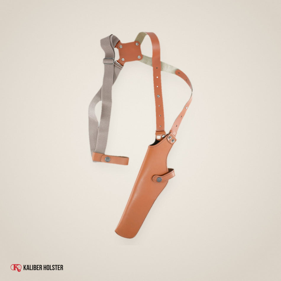 Kaliber Holster studio photo: Leather Vertical Shoulder Holster with Suede Lining Fits Beretta CZ 75 Browning HP Sig P226 (K452)