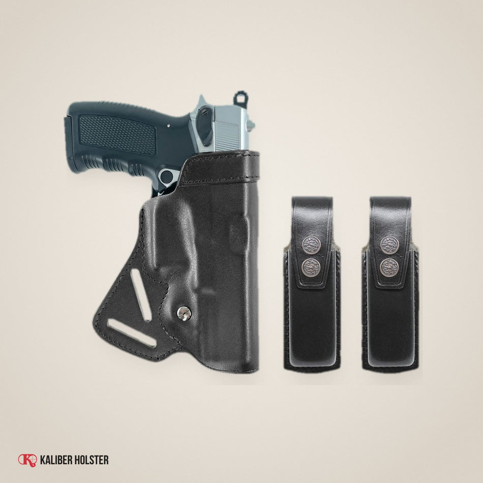 Small of Back Leather Holster & Two Single Mag Pouches Fits Colt 1911 RH (ALIS711202) - handmade leather, Kaliber Holster