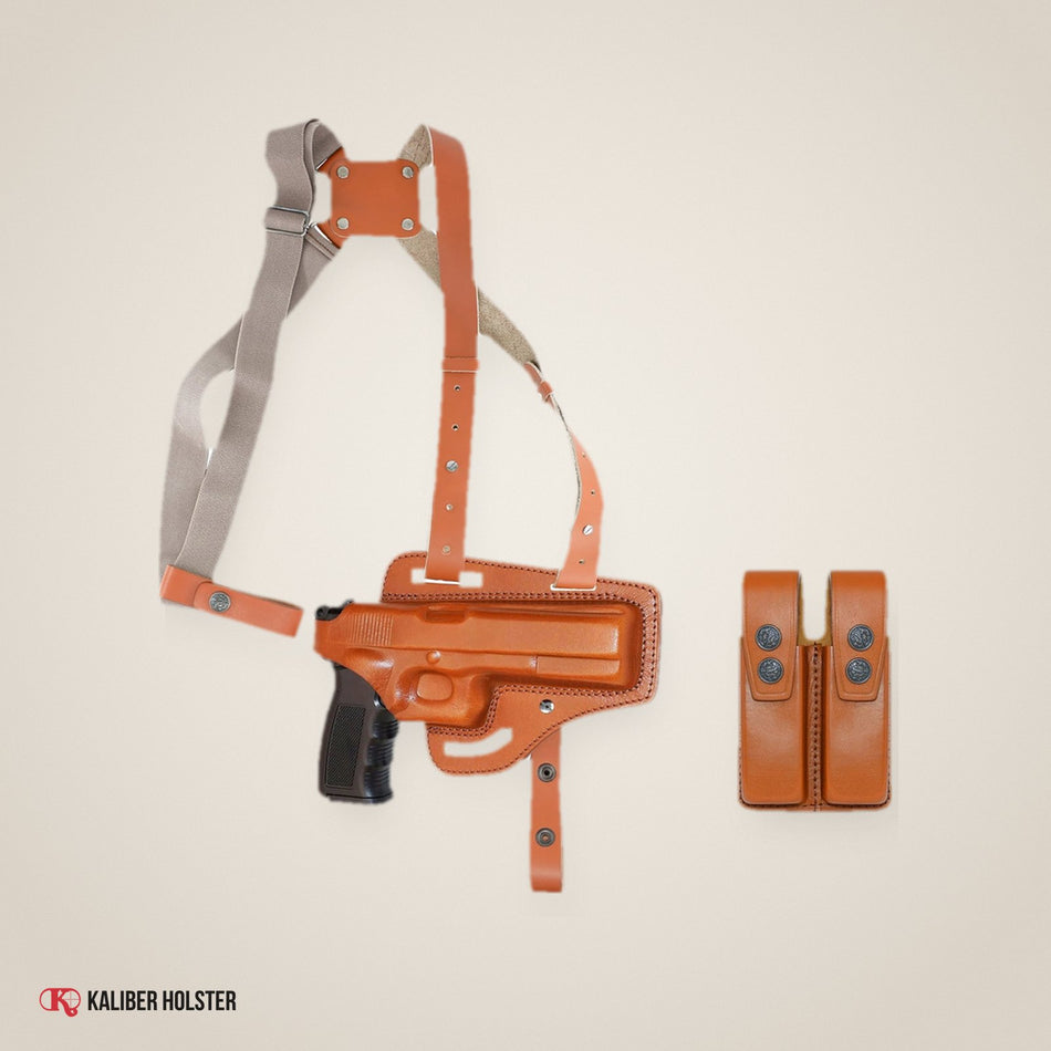 Kaliber Holster studio photo: Horizontal Shoulder & Belt Holster with Double Magazine Pouch for Colt 1911 (KHS034303)