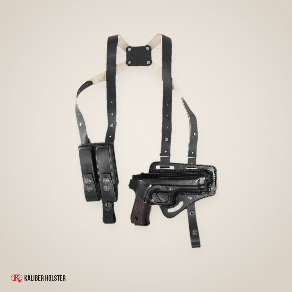 Kaliber Holster studio photo: Horizontal Shoulder & Belt Holster with Double Magazine Pouch for Beretta 92 96 & Taurus 92 99 (KHS303)