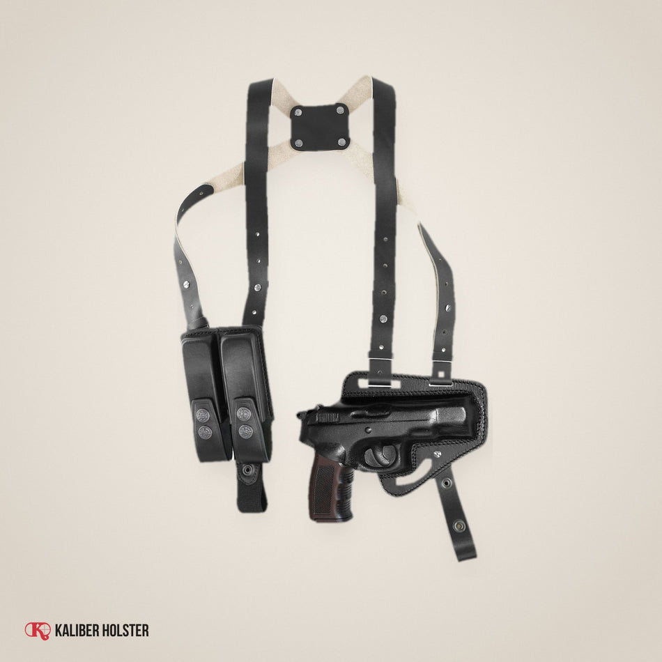 Kaliber Holster studio photo: Horizontal Shoulder & Belt Holster with Double Magazine Pouch for CZ 75 (KHS311)