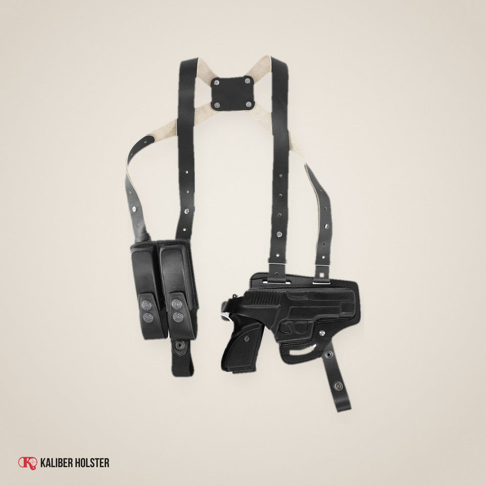 KHS341 Leather Shoulder & Belt Holster with Double Mag Pouch for Sig Sauer P226 (2in1) - handmade leather, Kaliber Holster