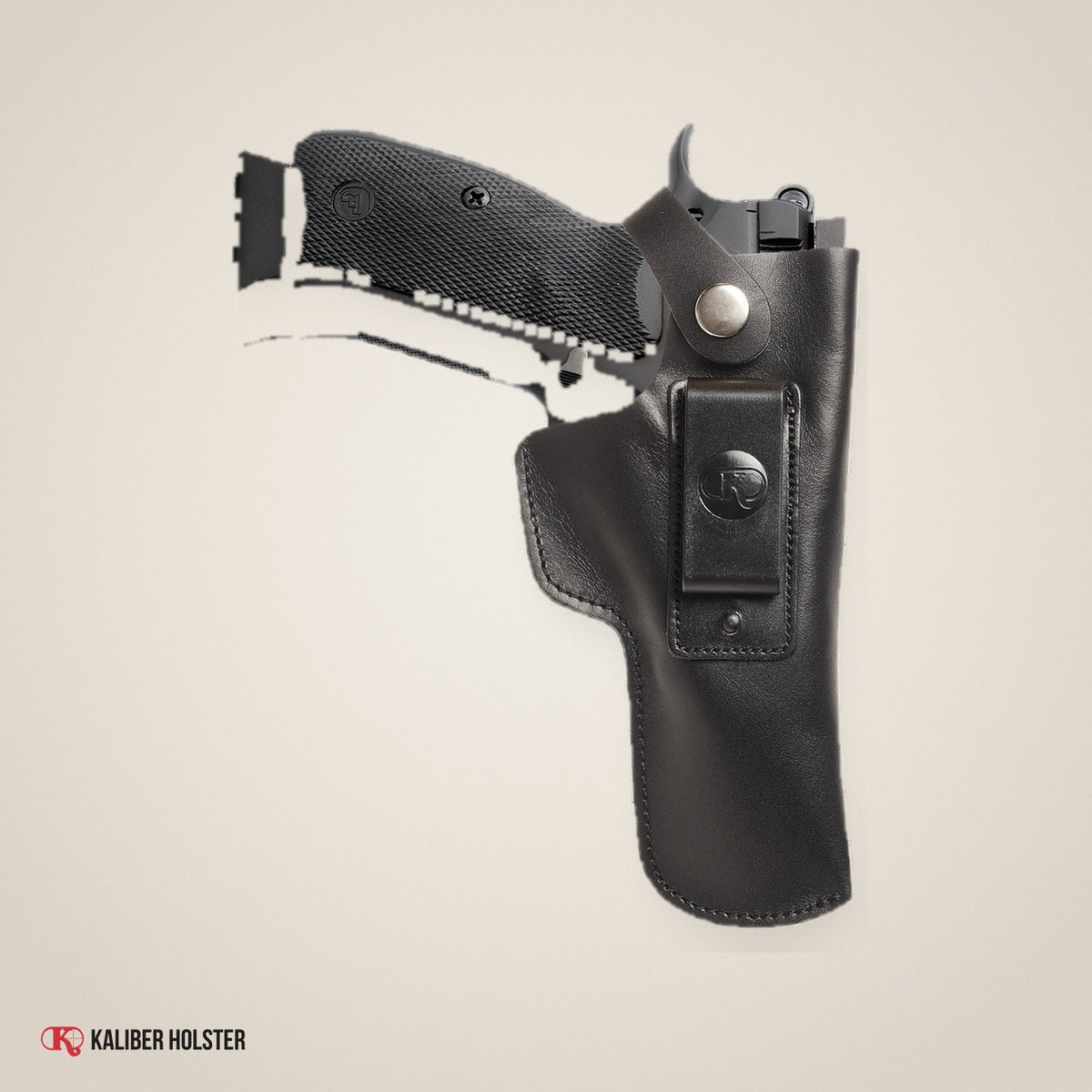 Kaliber Holster studio photo: CZ 75 IWB Leather Holster with Belt Clip (KM153)