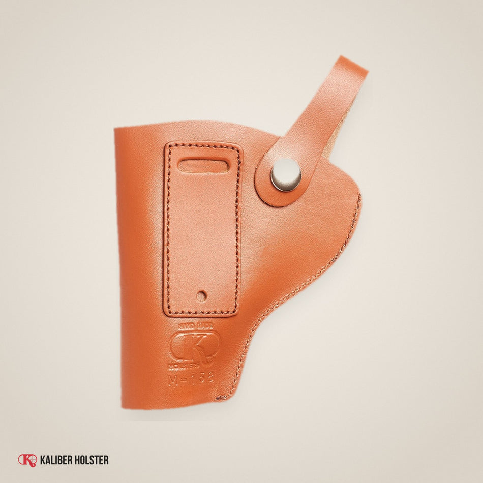 Kaliber Holster studio photo: 357 Magnum IWB Leather Holster with Belt Clip (KM158)